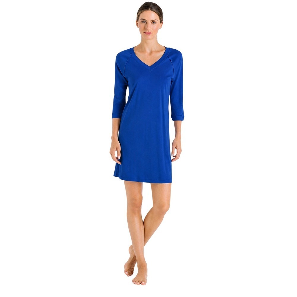 Hanro‎ Women's Pure Essence Three Quarter Sleeve Sleep Gown Blue Large